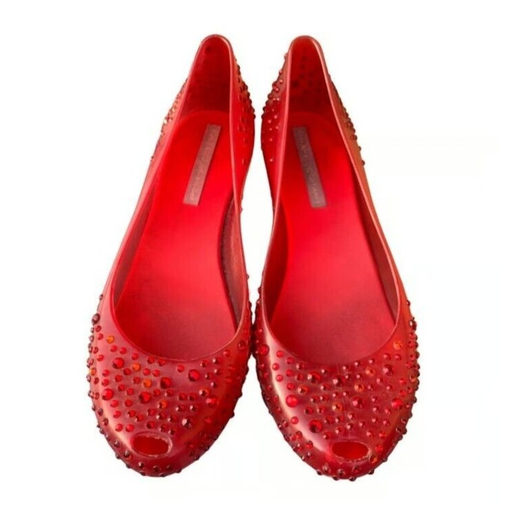 Ruby Red Ballet Melissa Sequined Shoes Jelly Flats Womens sz 6